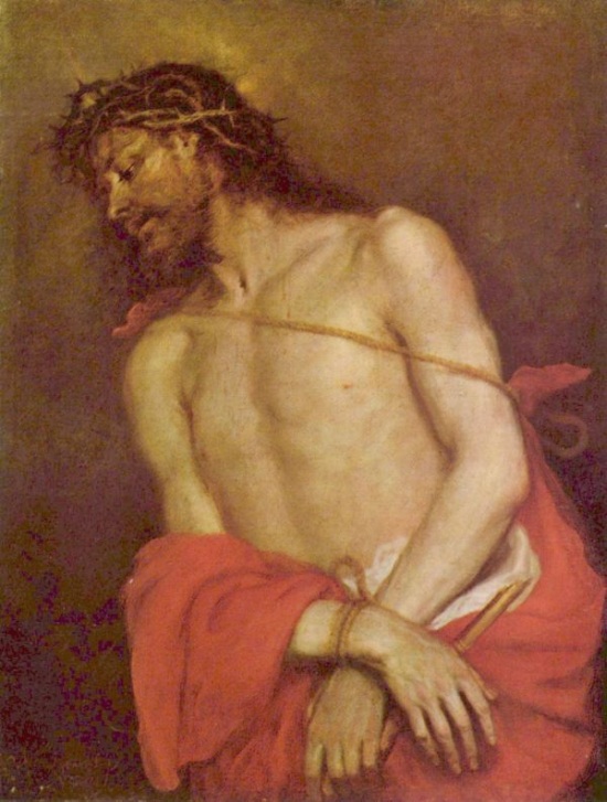 Ecco Homo by Mateo Cerezo the Younger of the late Madrid school, around 1665.  Influenced by Titian and Anthony van Dyck, he died young at age 29.