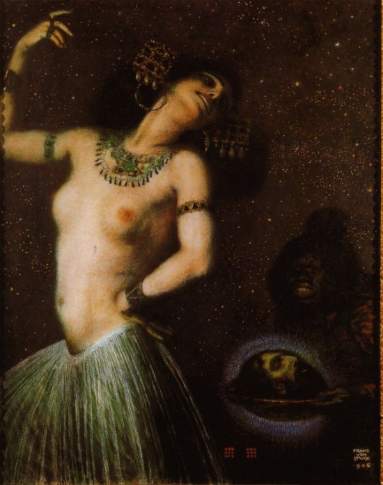 Salome, as painted by Bavarian painter Franz von Stuck in 1906 when she was very much in vogue because of Mahler's opera the previous year. Von Stuck's paintings would later be admired by Hitler.